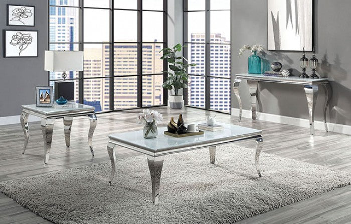 Wetzikon White/Silver End Table - CM4903WH-E-TABLE
