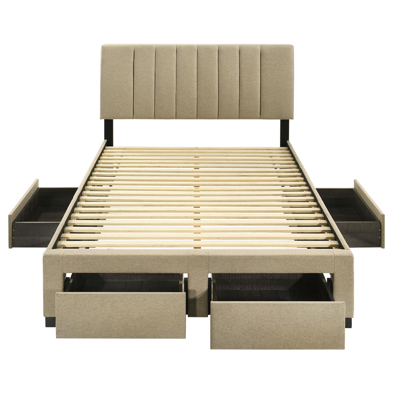 Wheatland 4-drawer Upholstered Full Storage Bed Light Brown - 316010F