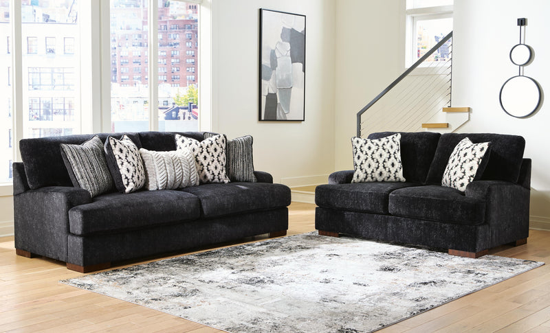 Whitmore Manor Sofa and Loveseat in Black Pearl - PKG024775