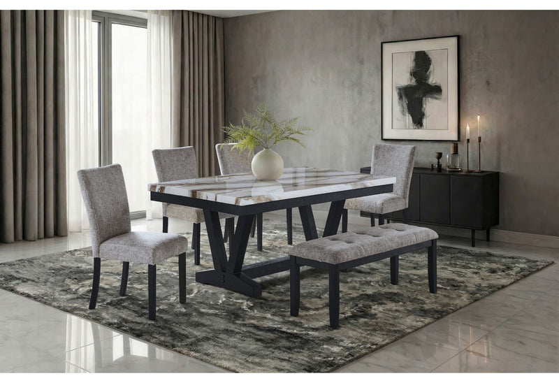 D1319 Blk/Wht Dining Table, 4 D1319 Lt Grey Dc & D1319 Lt Grey Bn - D1319DT BLK/WHT+ 4 D1319DC LT GREY+BN