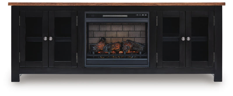 Wildenauer Brown/Black 76" TV Stand with Electric Fireplace - W664W1