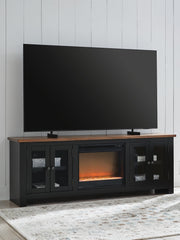 Wildenauer Brown/Black 76" TV Stand with Electric Fireplace - W664W2