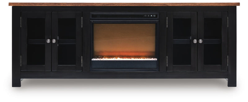 Wildenauer Brown/Black 76" TV Stand with Electric Fireplace - W664W2