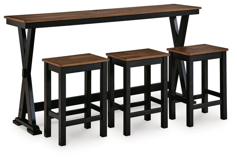Wildenauer Brown/Black Counter Height Dining Table and 3 Barstools Set - D634-113