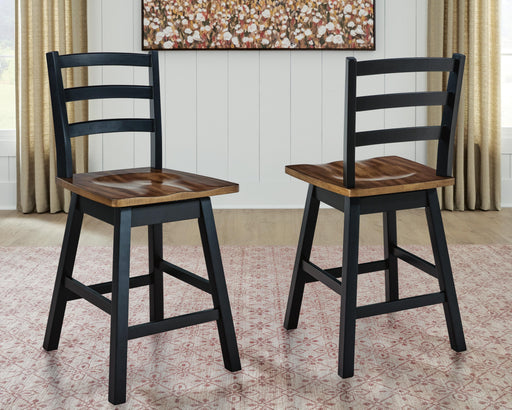 Wildenauer Brown/Black Counter Height Swivel Barstool, Set of 2 - D634-224