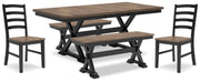 Wildenauer Brown/Black Dining Table, 2 Chairs and 2 Benches - D634D7