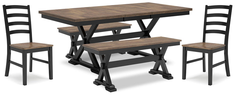 Wildenauer Brown/Black Dining Table, 2 Chairs and 2 Benches - D634D7
