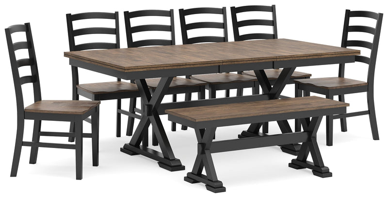 Wildenauer Dining Table and 6 Chairs and Bench in Brown/Black from Ashley - Luna Furniture
