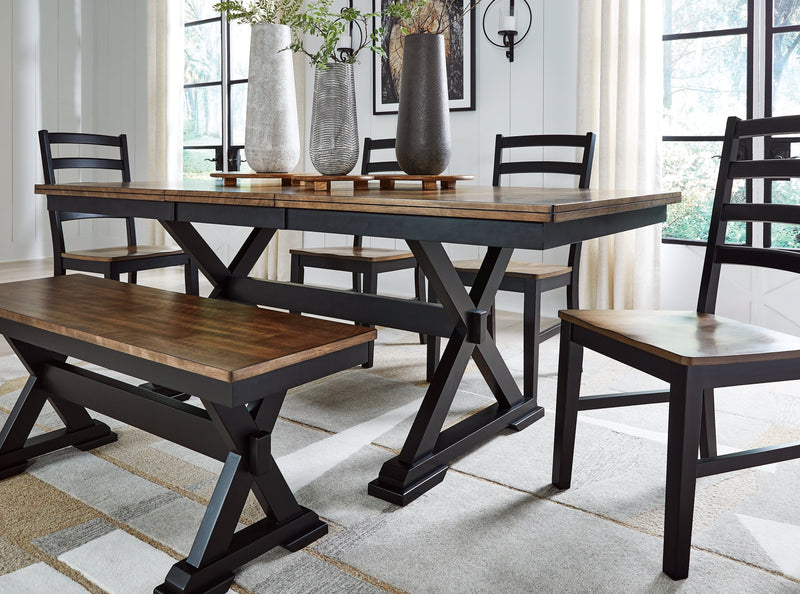 Wildenauer Dining Table and 6 Chairs and Bench in Brown/Black from Ashley - Luna Furniture