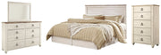 Willowton King/California King Panel Headboard Bed with Mirrored Dresser and Chest in Whitewash from Ashley - Luna Furniture