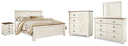 Willowton King Panel Bed, Dresser, Mirror, Chest and Nightstand - B267B68