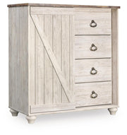 Willowton King Panel Bed, Dresser, Mirror, Chest and Nightstand - B267B68