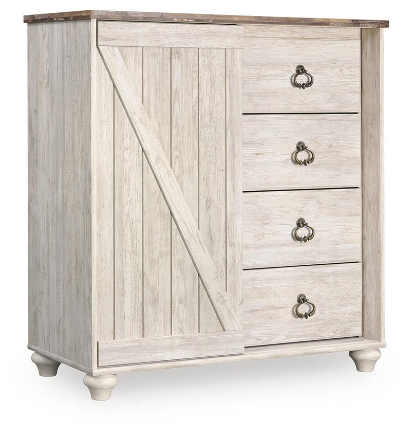 Willowton King Panel Bed, Dresser, Mirror, Chest and Nightstand - B267B68