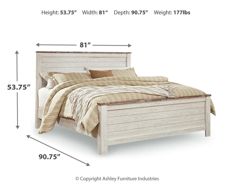 Willowton King Panel Bed, Dresser, Mirror, Chest and Nightstand - B267B68