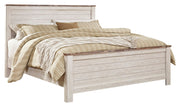 Willowton King Panel Bed with Mirrored Dresser and 2 Nightstands in Whitewash - PKG004360