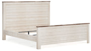 Willowton King Panel Bed with Mirrored Dresser and Nightstand in Whitewash - PKG020110