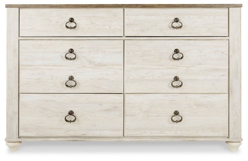 Willowton Queen Panel Bed with Dresser and Nightstand in Whitewash - PKG020109