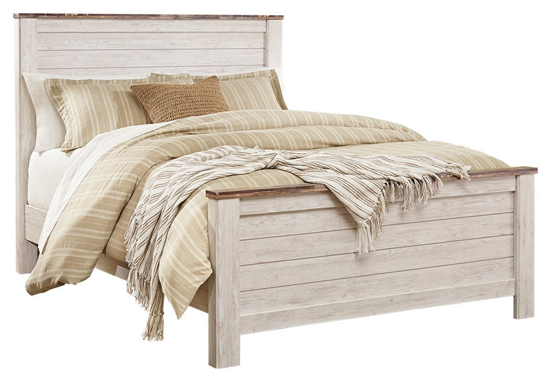 Willowton Queen Panel Bed with Mattress in Whitewash from Ashley - Luna Furniture