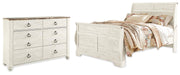 Willowton Queen Sleigh Bed with Dresser in Whitewash - PKG004287