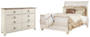 Willowton Queen Sleigh Bed with Dresser in Whitewash - PKG004298