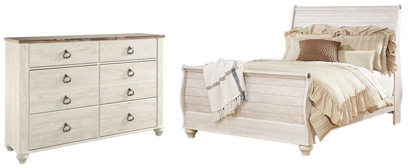 Willowton Queen Sleigh Bed with Dresser in Whitewash - PKG004298