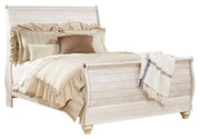 Willowton Queen Sleigh Bed with Mirrored Dresser in Whitewash - PKG004327
