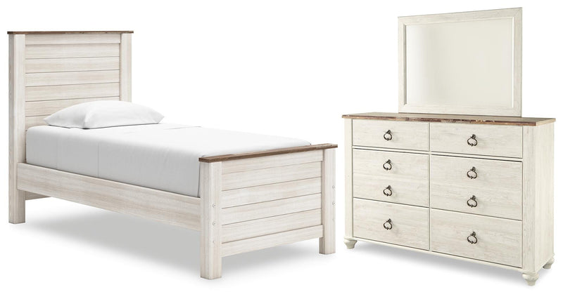 Willowton Twin Panel Bed, Dresser and Mirror - B267B51