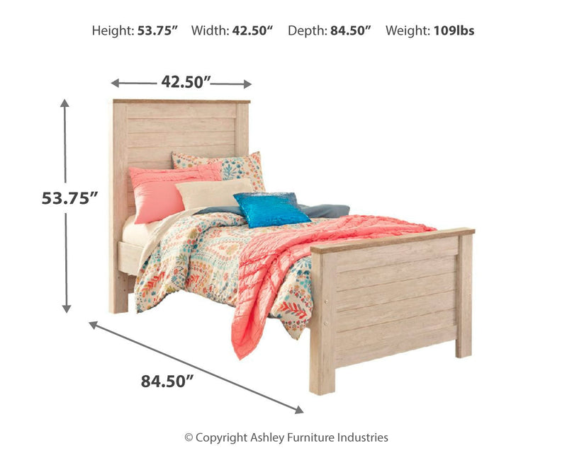 Willowton Twin Panel Bed with Nightstand in Whitewash - PKG000703