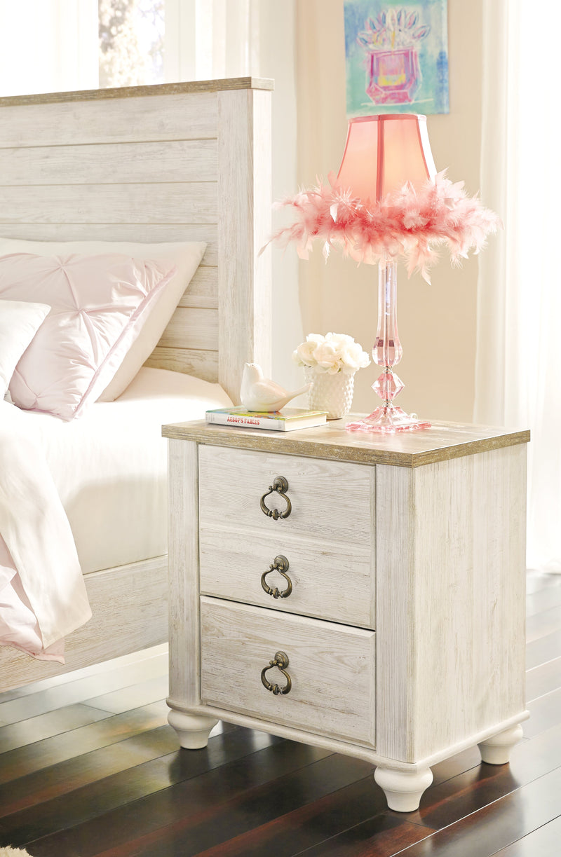 Willowton Twin Panel Headboard Bed with Mirrored Dresser, Chest and Nightstand in Whitewash from Ashley - Luna Furniture