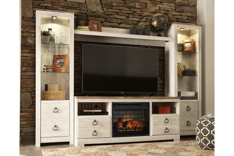 Willowton Whitewash 4 - Piece Entertainment Center with Electric Fireplace - Gate FurnitureEntertainment Center