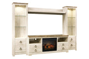 Willowton Whitewash 4 - Piece Entertainment Center with Electric Fireplace - Gate FurnitureEntertainment Center