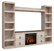 Willowton Whitewash 4-Piece Entertainment Center with Electric Fireplace - EW0267W9