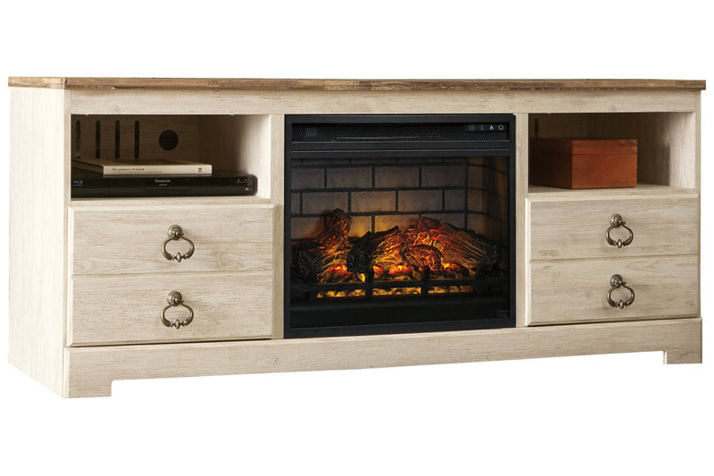 Willowton Whitewash 64" TV Stand with Electric Fireplace - Gate FurnitureTV Stand