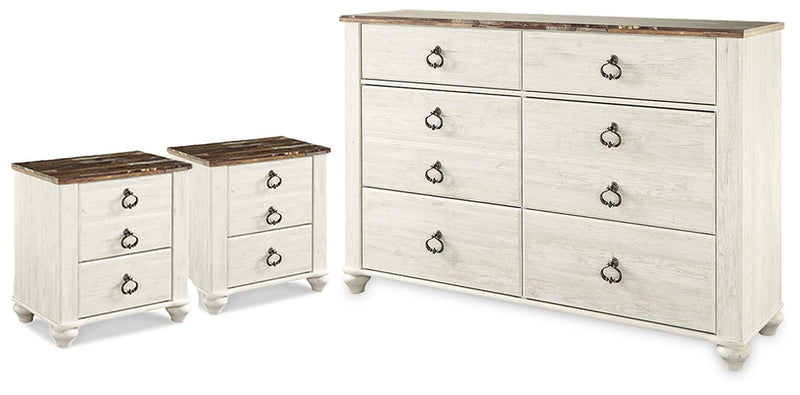 Willowton Whitewash Dresser and 2 Nightstands - B267B60