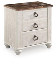 Willowton Whitewash Full Panel Bed, Dresser, Mirror, 2 Chests and nightstand - B267B40