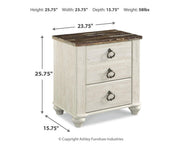 Willowton Whitewash Full Panel Bed, Dresser, Mirror, 2 Chests and nightstand - B267B40