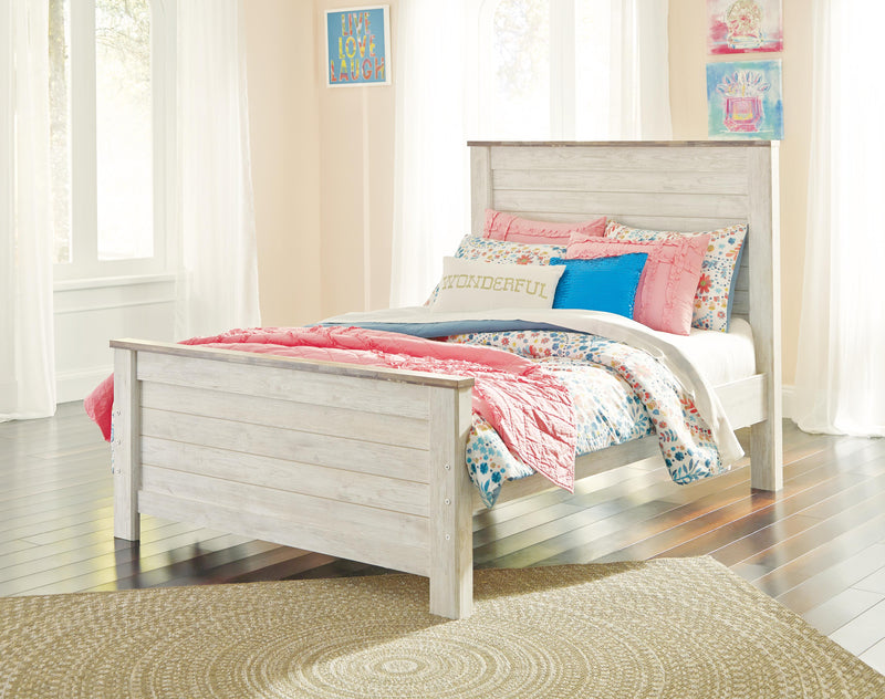 Willowton Whitewash Full Panel Bed, Dresser, Mirror, Chest and Nightstand - B267B64