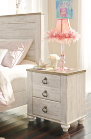 Willowton Whitewash Full Panel Bed with Storage and Nightstand - B267B66