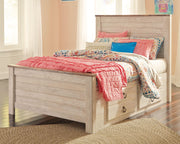 Willowton Whitewash Full Panel Bed with Storage and Nightstand - B267B66