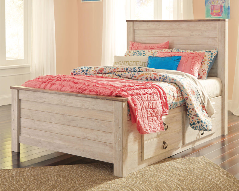 Willowton Whitewash Full Panel Bed with Storage and Nightstand - B267B66