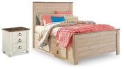 Willowton Whitewash Full Panel Bed with Storage and Nightstand - B267B66