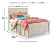 Willowton Whitewash Full Panel Bed with Storage, Dresser and Mirror - B267B52