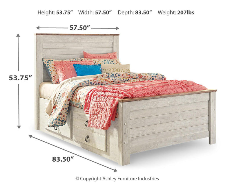 Willowton Whitewash Full Panel Bed with Storage, Dresser and Mirror - B267B52