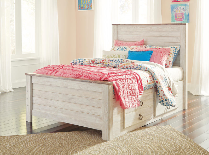 Willowton Whitewash Full Panel Bed with Storage, Dresser and Mirror - B267B52