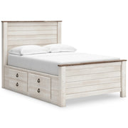 Willowton Whitewash Full Panel Bed with storage, Dresser, Mirror, Chest and Nightstand - B267B12