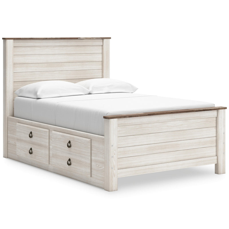 Willowton Whitewash Full Panel Bed with storage, Dresser, Mirror, Chest and Nightstand - B267B12