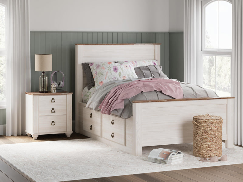 Willowton Whitewash Full Panel Bed with storage, Dresser, Mirror, Chest and Nightstand - B267B12