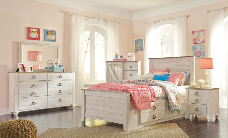 Willowton Whitewash Full Under Bed Storage Platform Bed - Gate FurnitureFull Bed