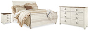Willowton Whitewash King Sleigh Bed, Dresser and Nightstand - B267B43