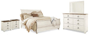 Willowton Whitewash King Sleigh Bed, Dresser, Mirror and 2 Nightstands - B267B46